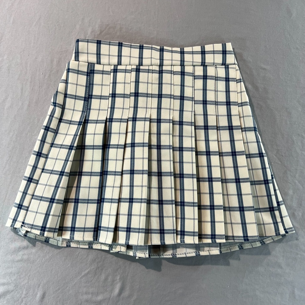 Princess Polly Navy Plaid Pleated Mini Skirt Women's S/M Schoolgirl Y2K Style